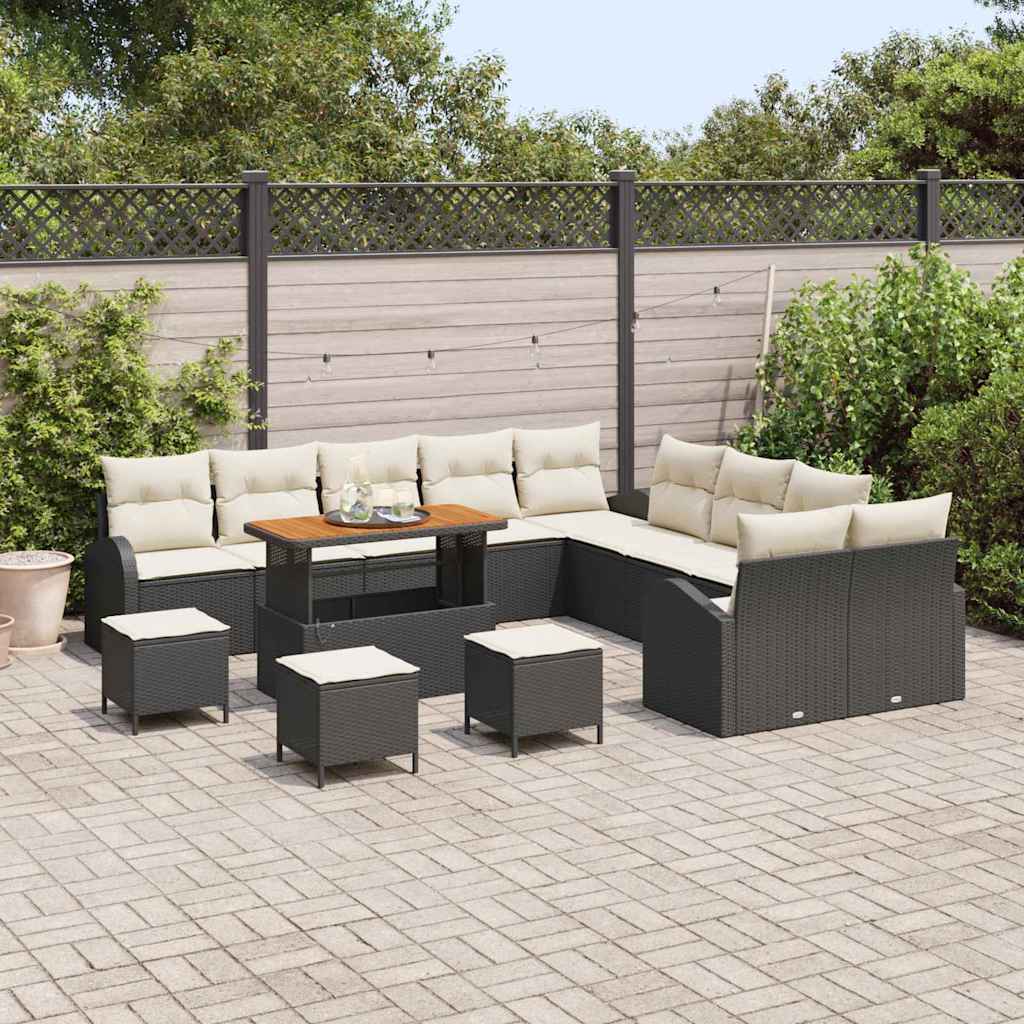 Garten-Sofa-Set mit Kissen 14 pcs Schwarz und Creme