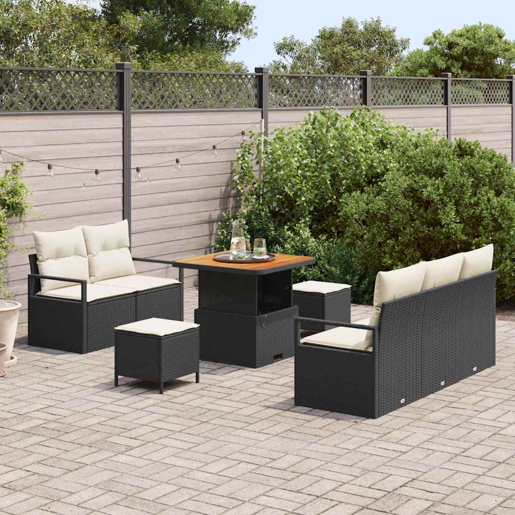 Garten-Sofa-Set mit Kissen mit Speicher 8 pcs Schwarz und Creme