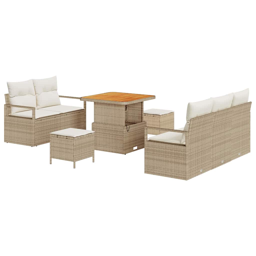 Garten-Sofa-Set mit Kissen mit Speicher 8 pcs Beige und Creme
