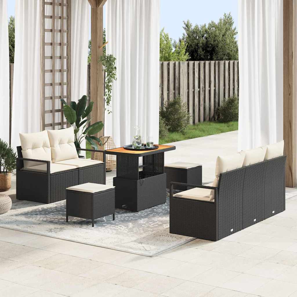 Garten-Sofa-Set mit Kissen mit Speicher 8 pcs Schwarz und Creme