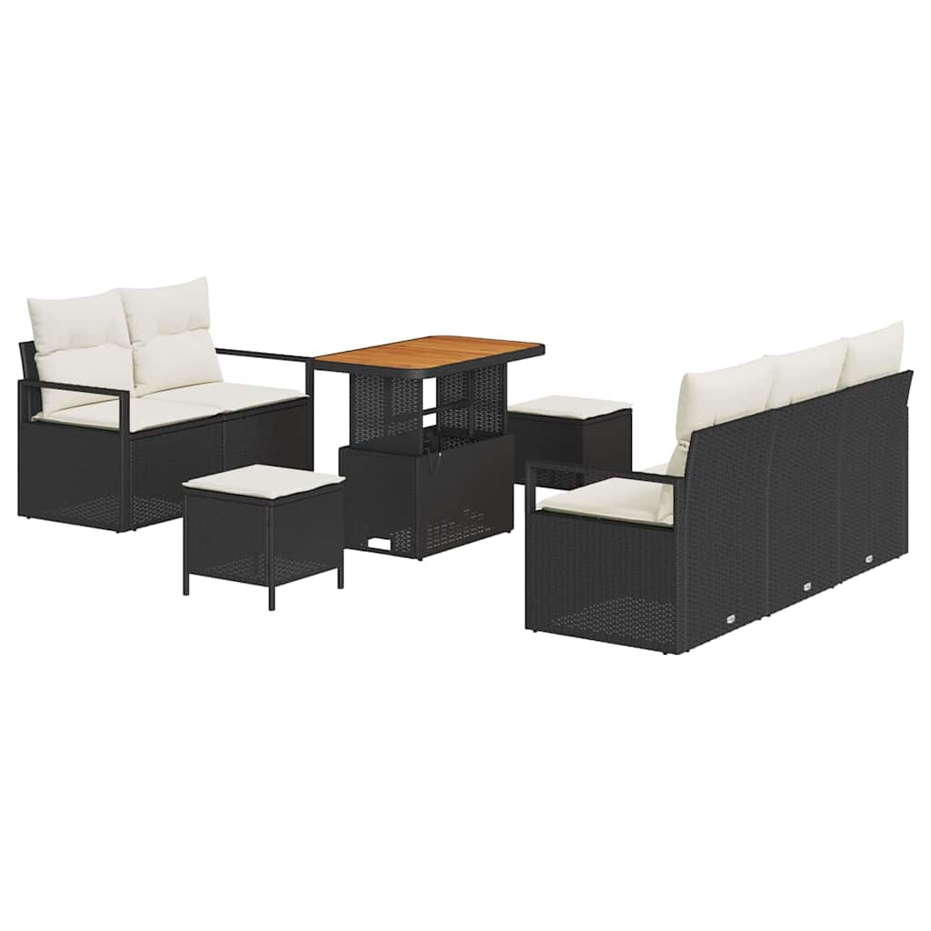 Garten-Sofa-Set mit Kissen mit Speicher 8 pcs Schwarz und Creme
