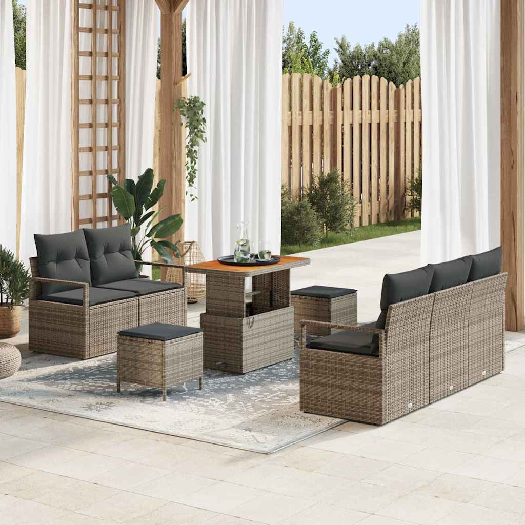 Garten-Sofa-Set mit Kissen mit Speicher 8 pcs Grau