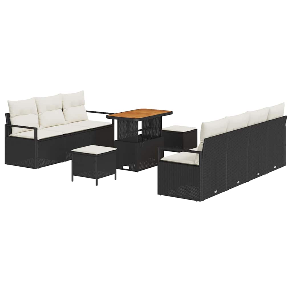Garten-Sofa-Set mit Kissen 10 pcs Schwarz und Creme