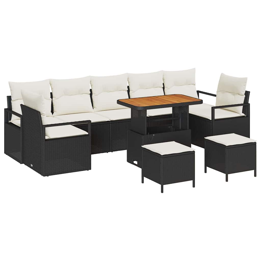 Garten-Sofa-Set mit Kissen mit Kissen 10 pcs Schwarz und Creme