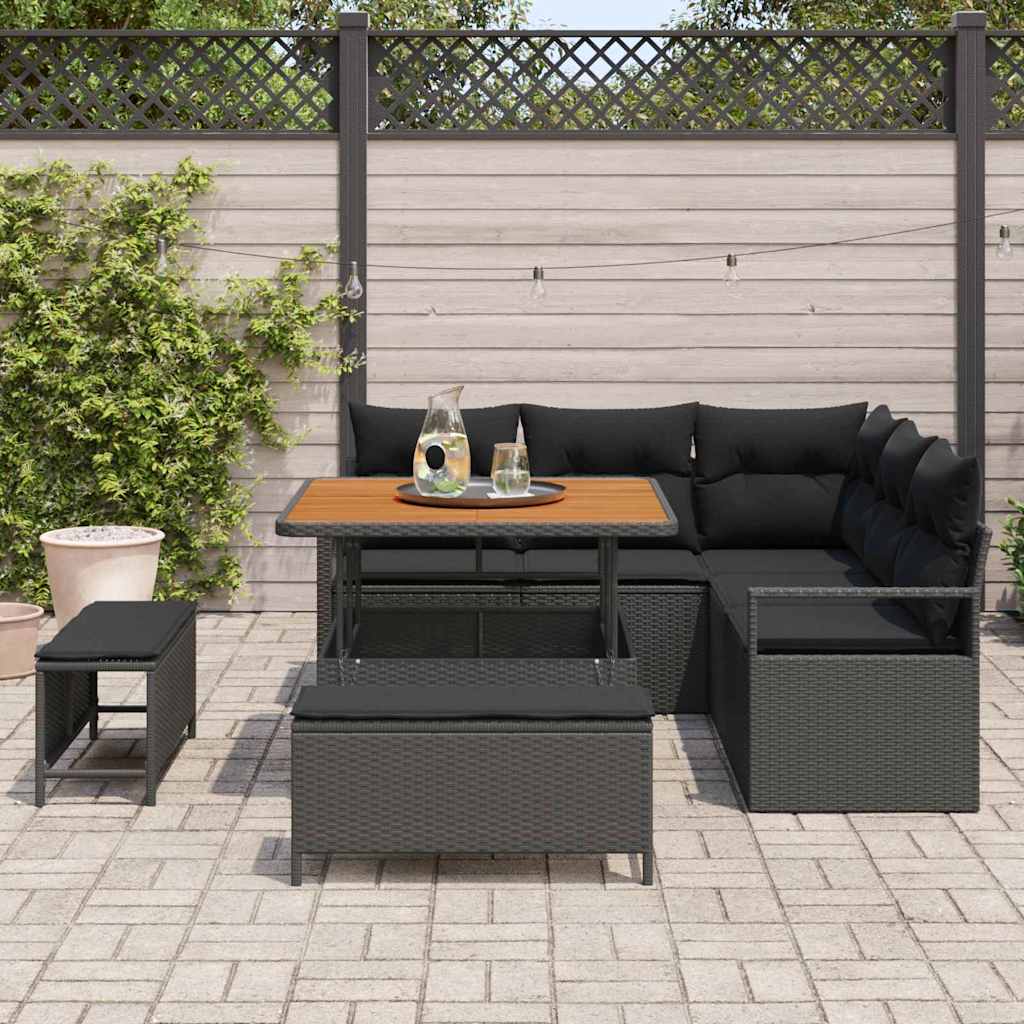 Garten-Sofa-Set mit Kissen mit Speicher 8 pcs Schwarz