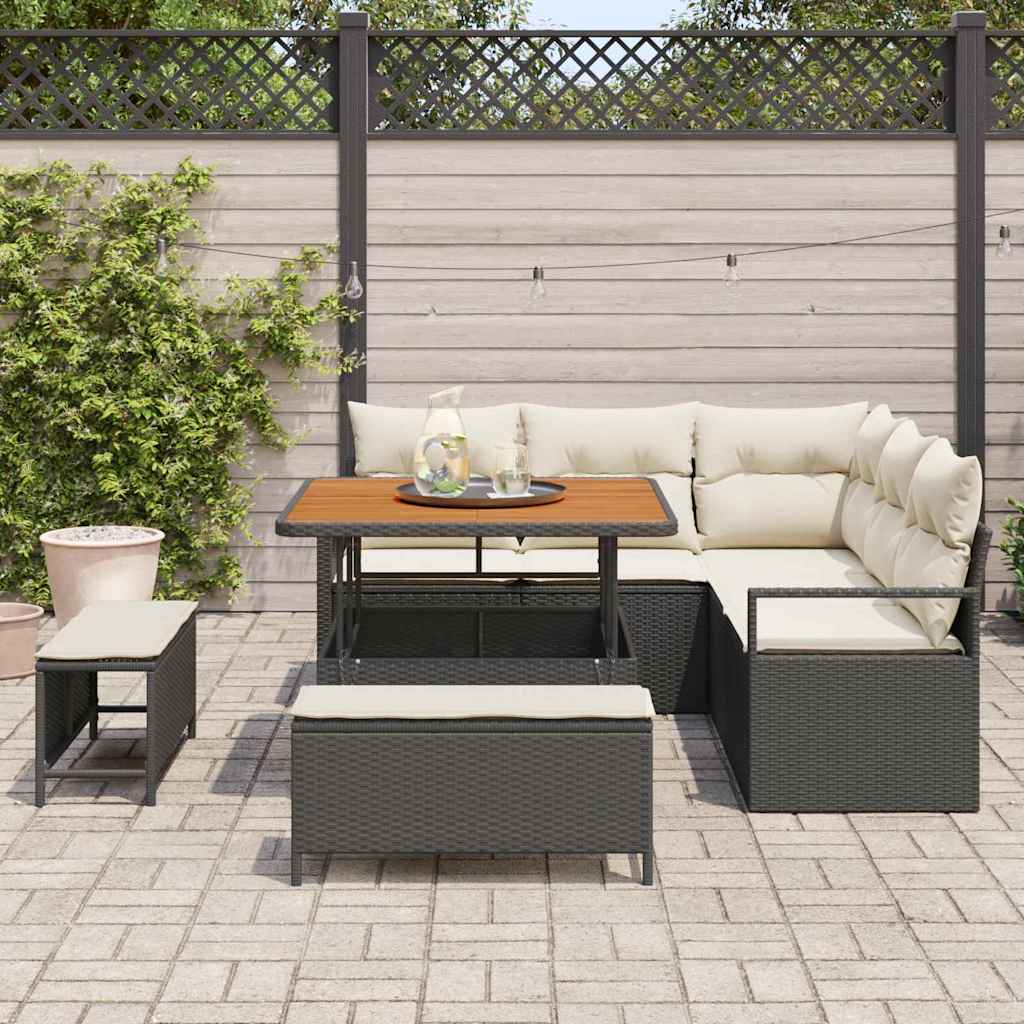 Garten-Sofa-Set mit Kissen mit Speicher 8 pcs Schwarz und Creme