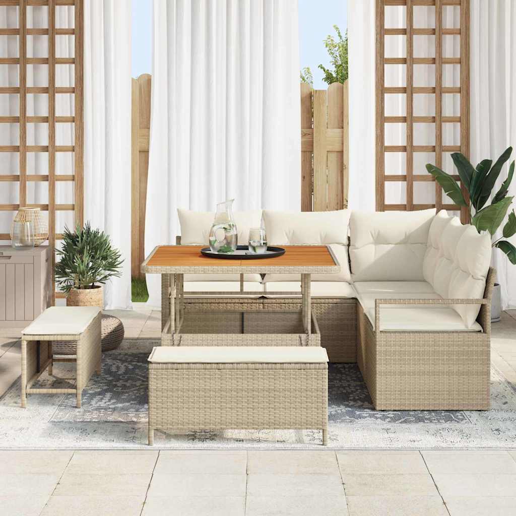 Garten-Sofa-Set mit Kissen mit Speicher 8 pcs Beige und Creme