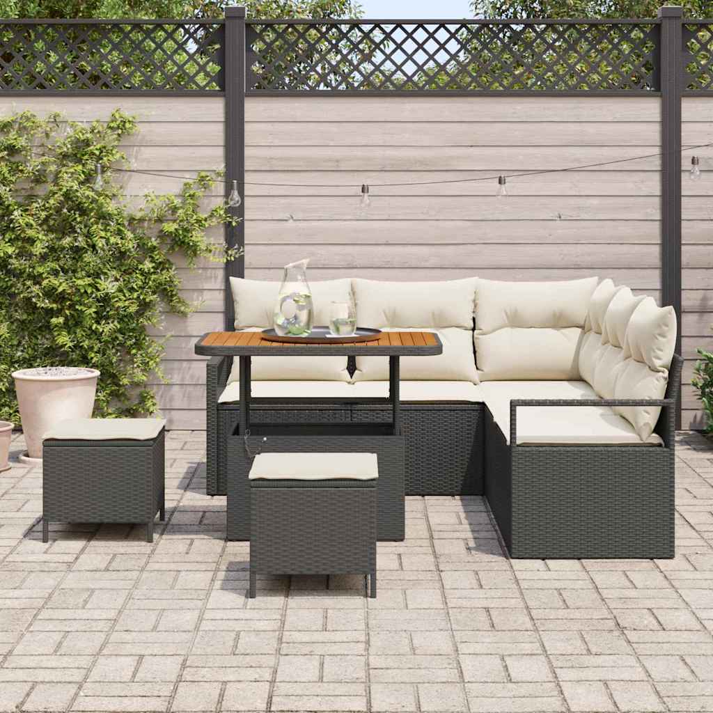 Garten-Sofa-Set mit Kissen mit Speicher 8 pcs Schwarz und Creme