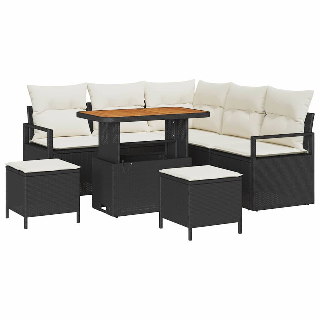 Garten-Sofa-Set mit Kissen mit Speicher 8 pcs Schwarz und Creme