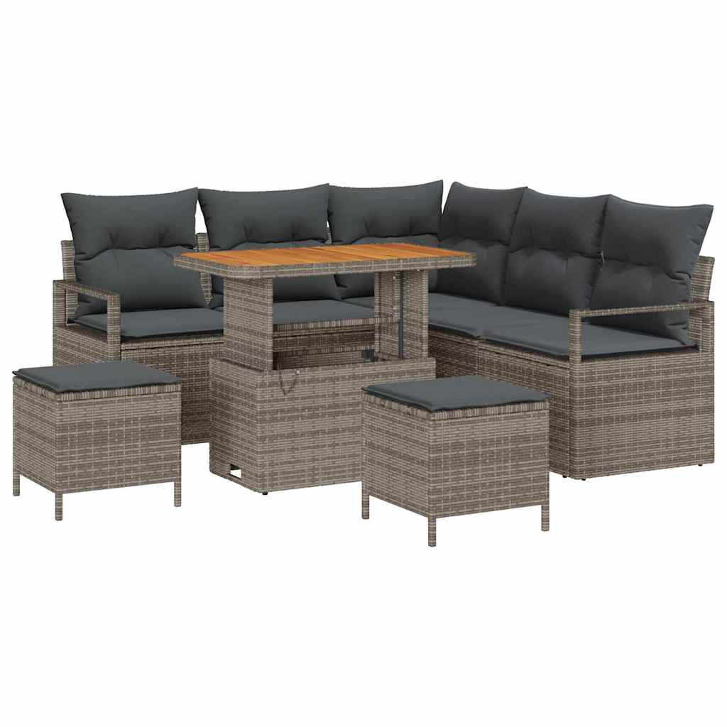 Garten-Sofa-Set mit Kissen mit Speicher 8 pcs Grau