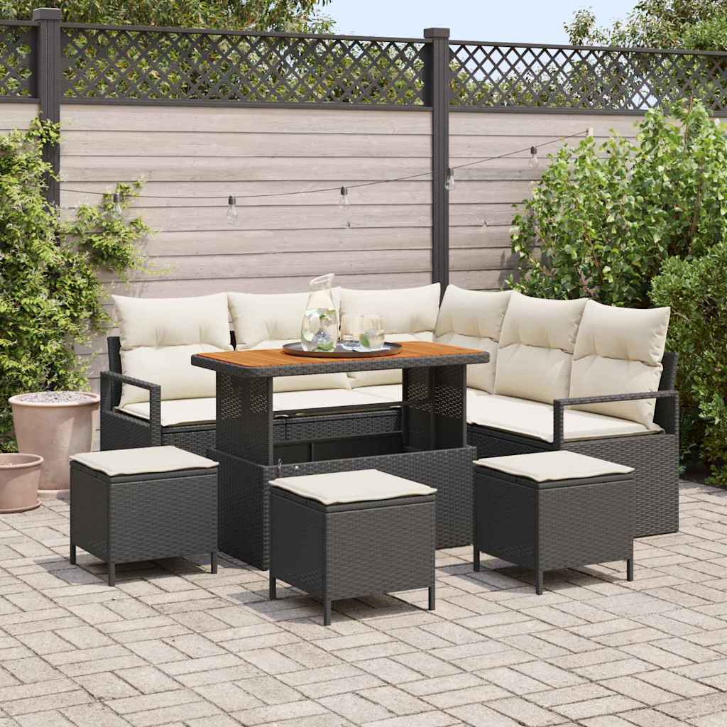 Garten-Sofa-Set mit Kissen mit Speicher 9 pcs Schwarz und Creme