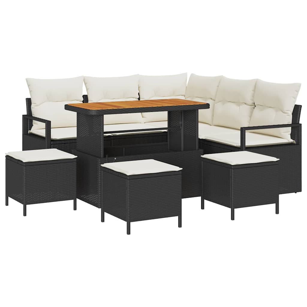 Garten-Sofa-Set mit Kissen mit Speicher 9 pcs Schwarz und Creme