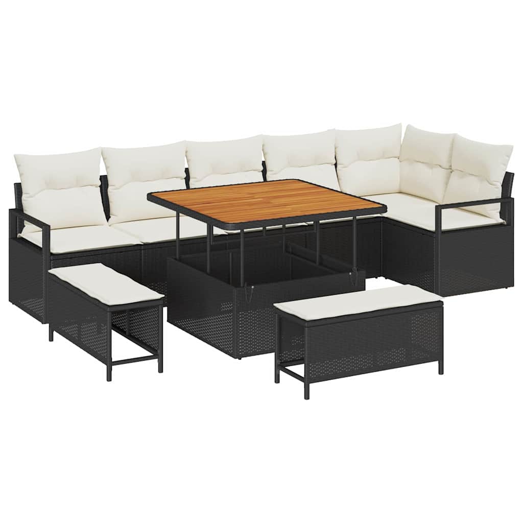 Garten-Sofa-Set mit Kissen mit Speicher 9 pcs Schwarz und Creme
