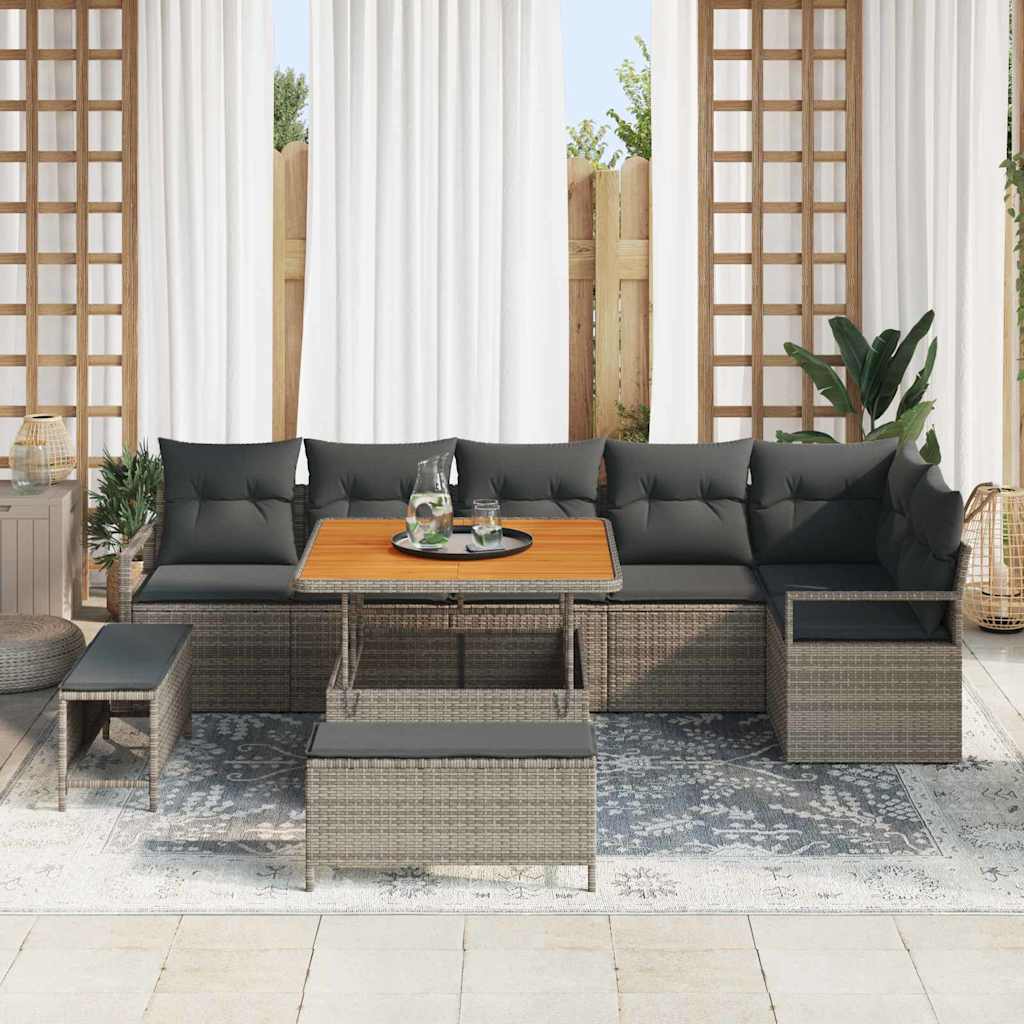 Garten-Sofa-Set mit Kissen mit Speicher 9 pcs Grau
