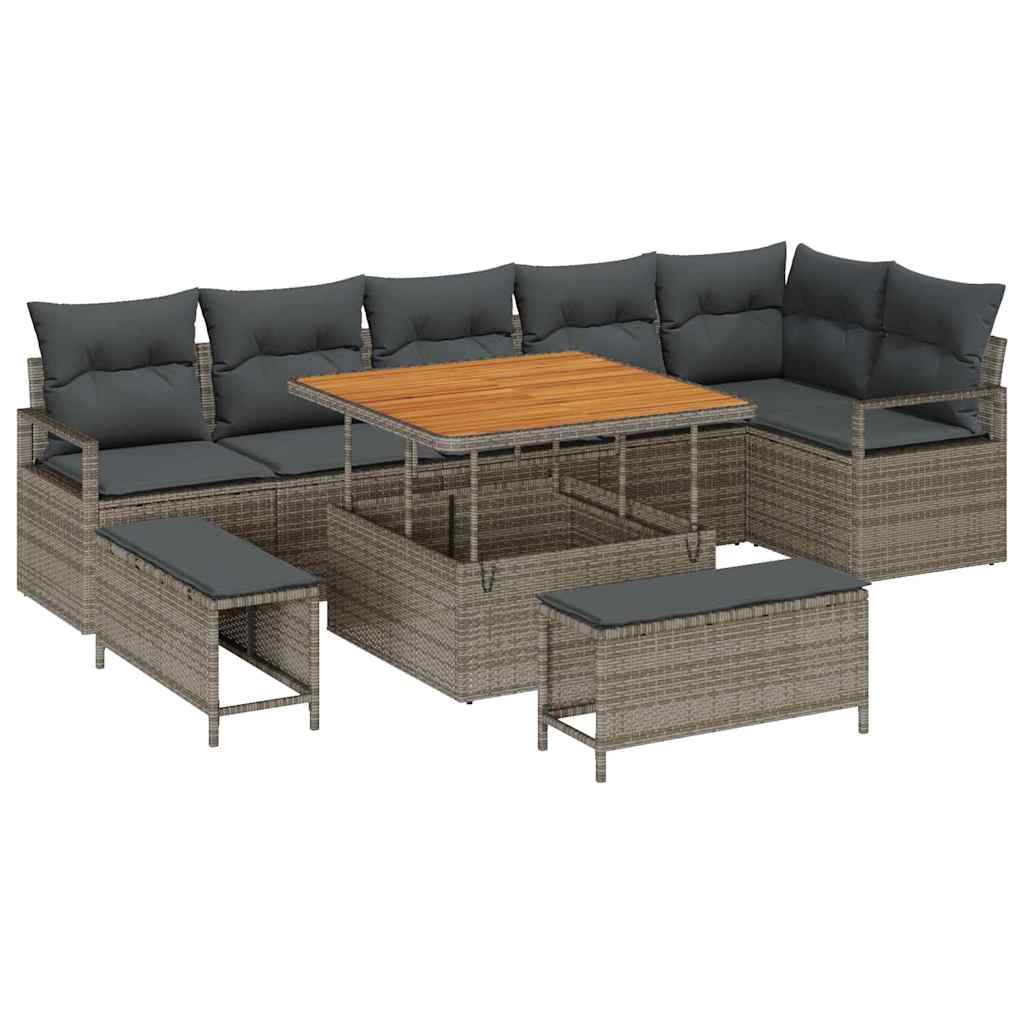 Garten-Sofa-Set mit Kissen mit Speicher 9 pcs Grau