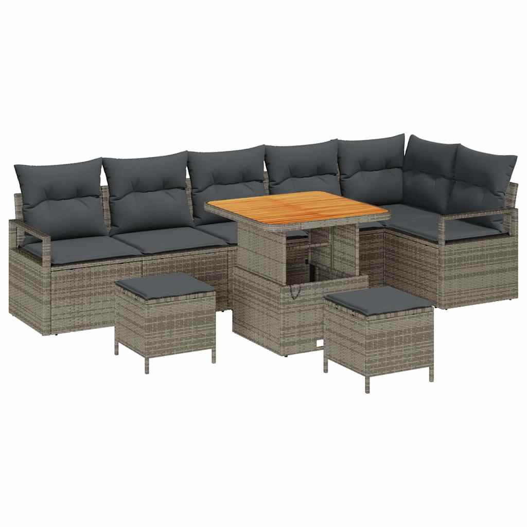 Garten-Sofa-Set mit Kissen mit Speicher 9 pcs Grau