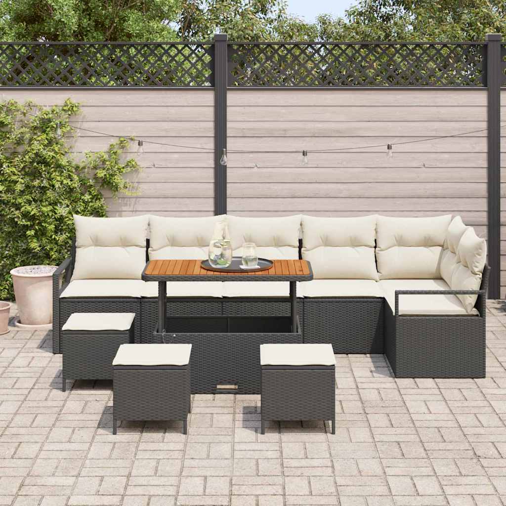 Garten-Sofa-Set mit Kissen 10 pcs Schwarz und Creme