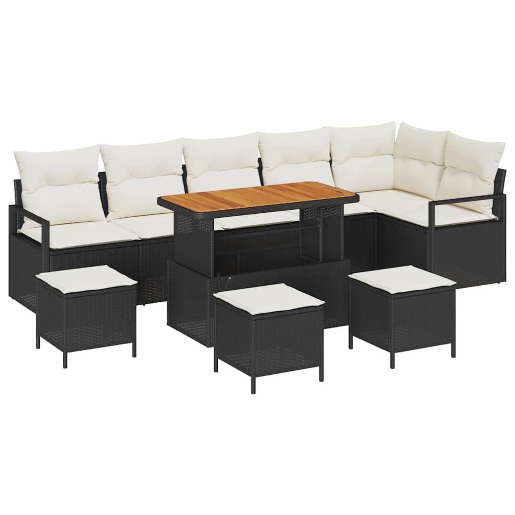 Garten-Sofa-Set mit Kissen 10 pcs Schwarz und Creme