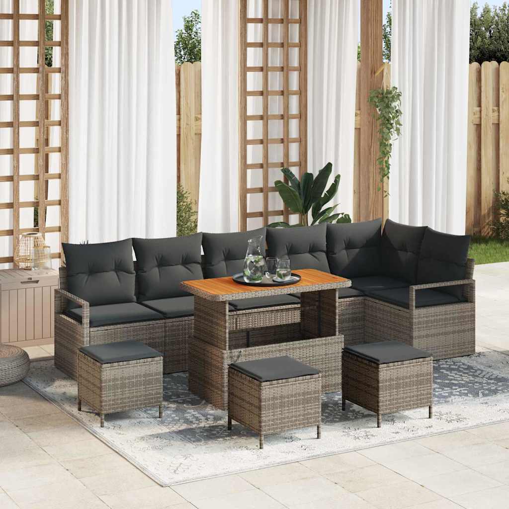 Garten-Sofa-Set mit Kissen mit Speicher 10 pcs Grau