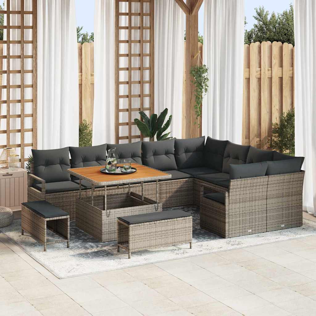 Garten-Sofa-Set mit Kissen mit Speicher 12 pcs Grau
