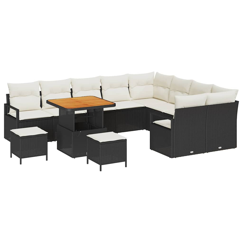 Garten-Sofa-Set mit Kissen 12 pcs Schwarz und Creme
