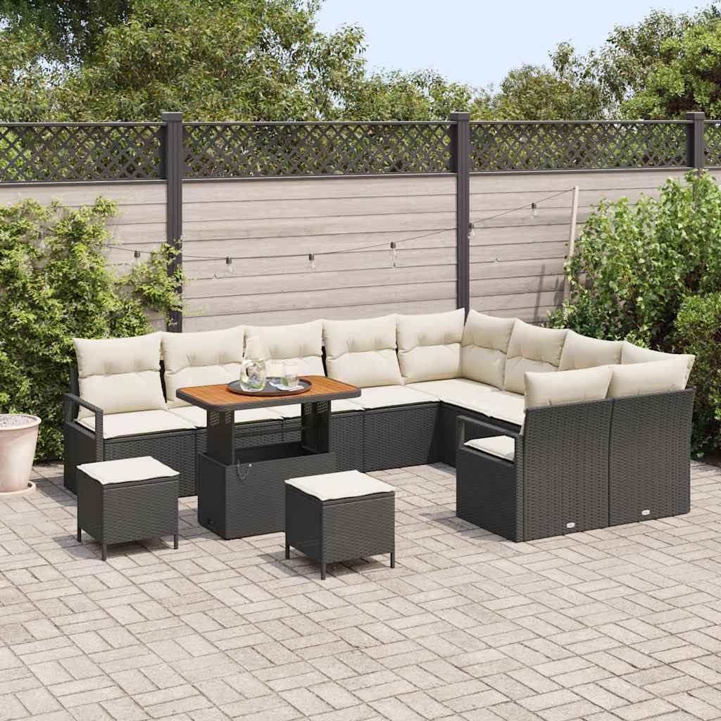 Garten-Sofa-Set mit Kissen 12 pcs Schwarz und Creme