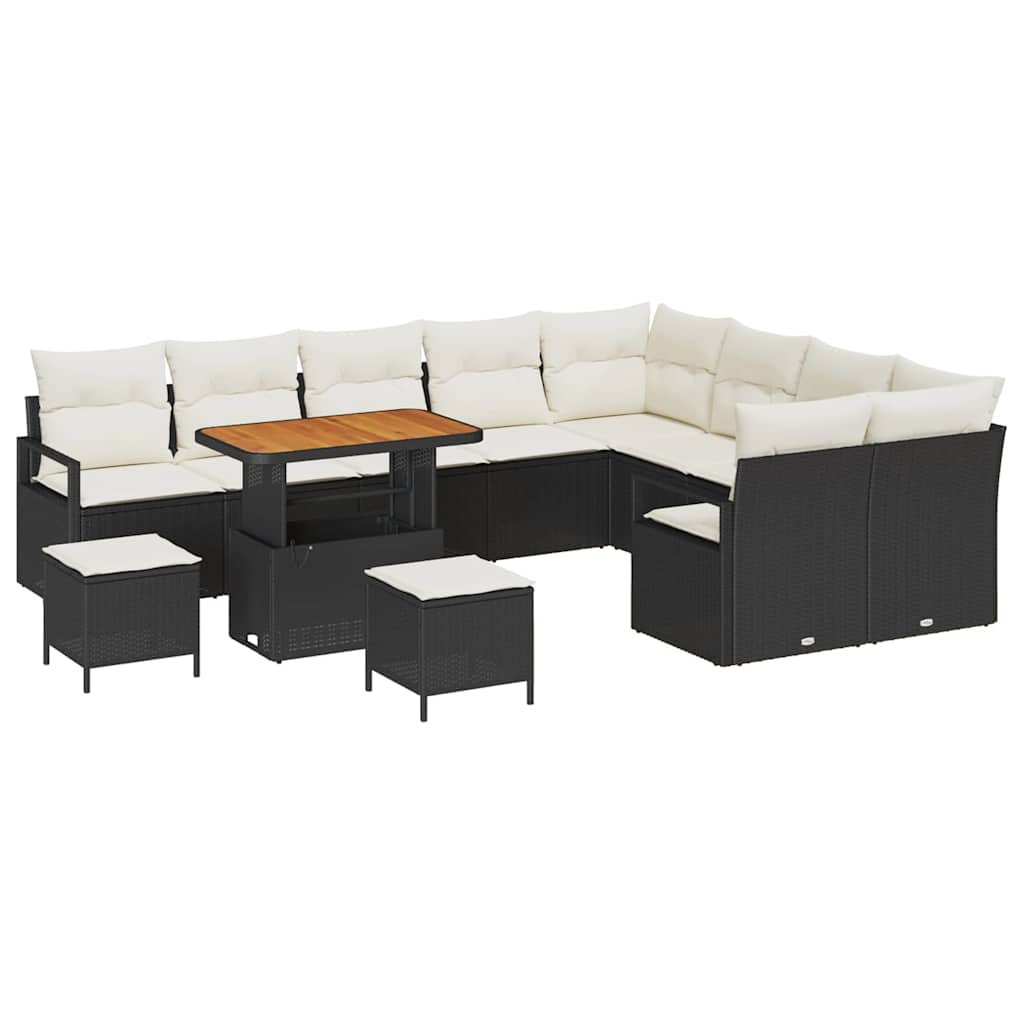 Garten-Sofa-Set mit Kissen 12 pcs Schwarz und Creme