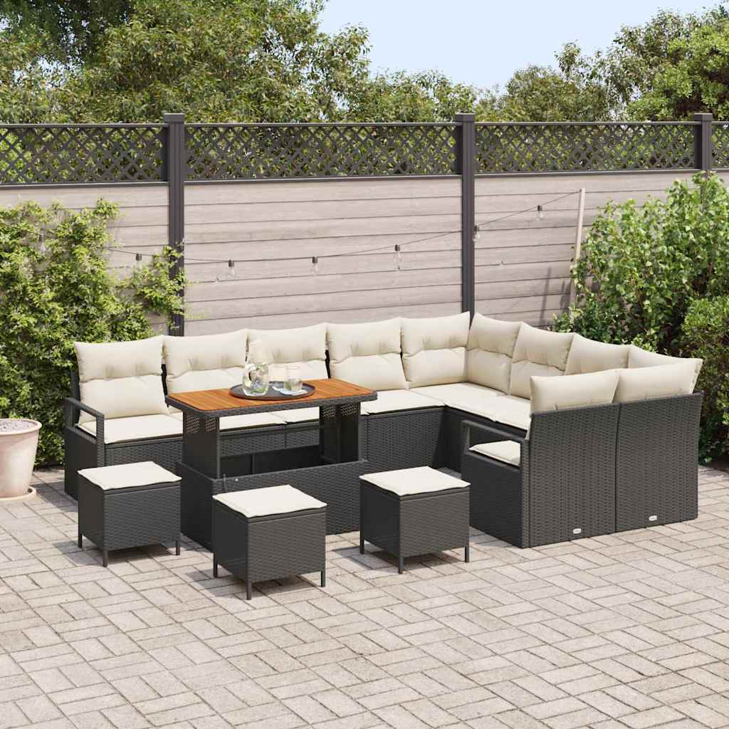 Garten-Sofa-Set mit Kissen 13 pcs Schwarz und Creme