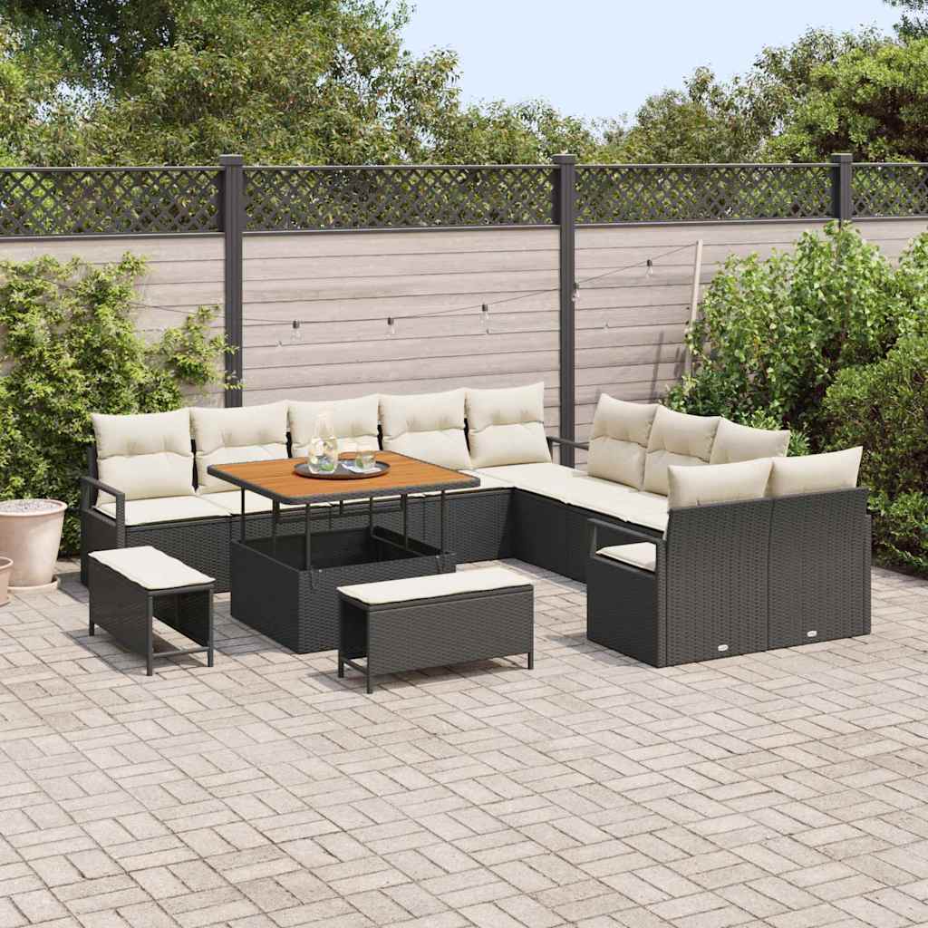 Garten-Sofa-Set mit Kissen 13 pcs Schwarz und Creme