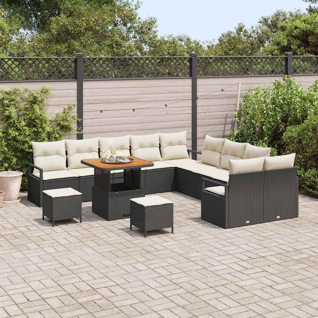 Garten-Sofa-Set mit Kissen 13 pcs Schwarz und Creme