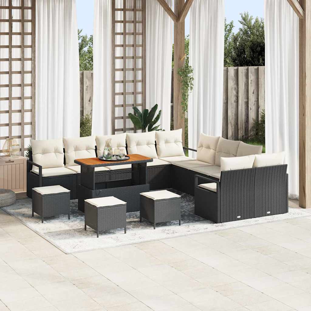 Garten-Sofa-Set mit Kissen 14 pcs Schwarz und Creme