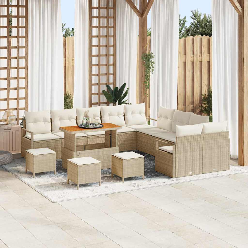 Garten-Sofa-Set mit Kissen mit Speicher 14 pcs Beige und Creme