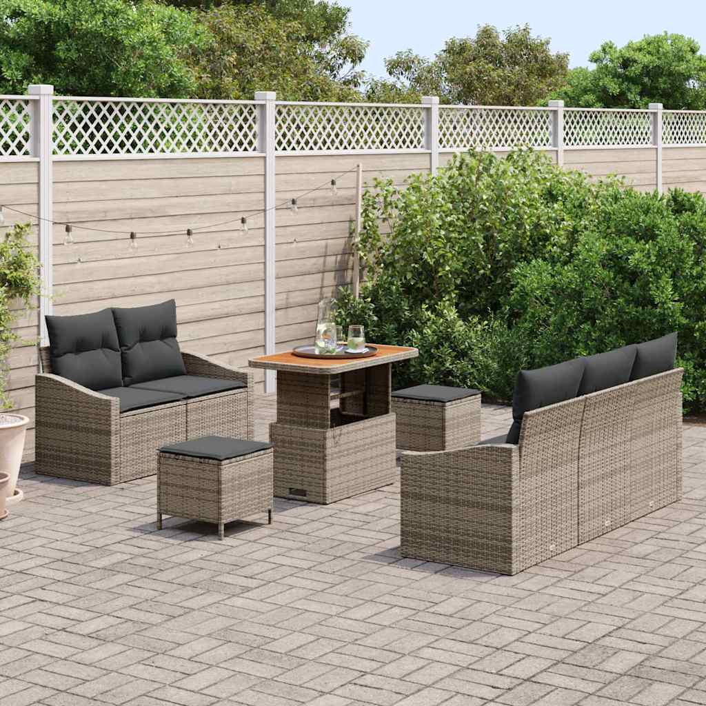 Garten-Sofa-Set mit Kissen mit Speicher 8 pcs Grau