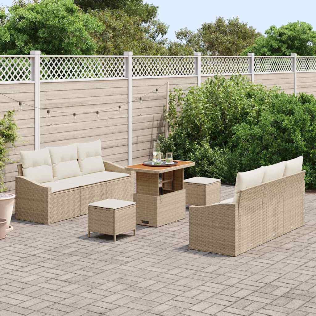 Garten-Sofa-Set mit Kissen mit Speicher 9 pcs Beige und Creme