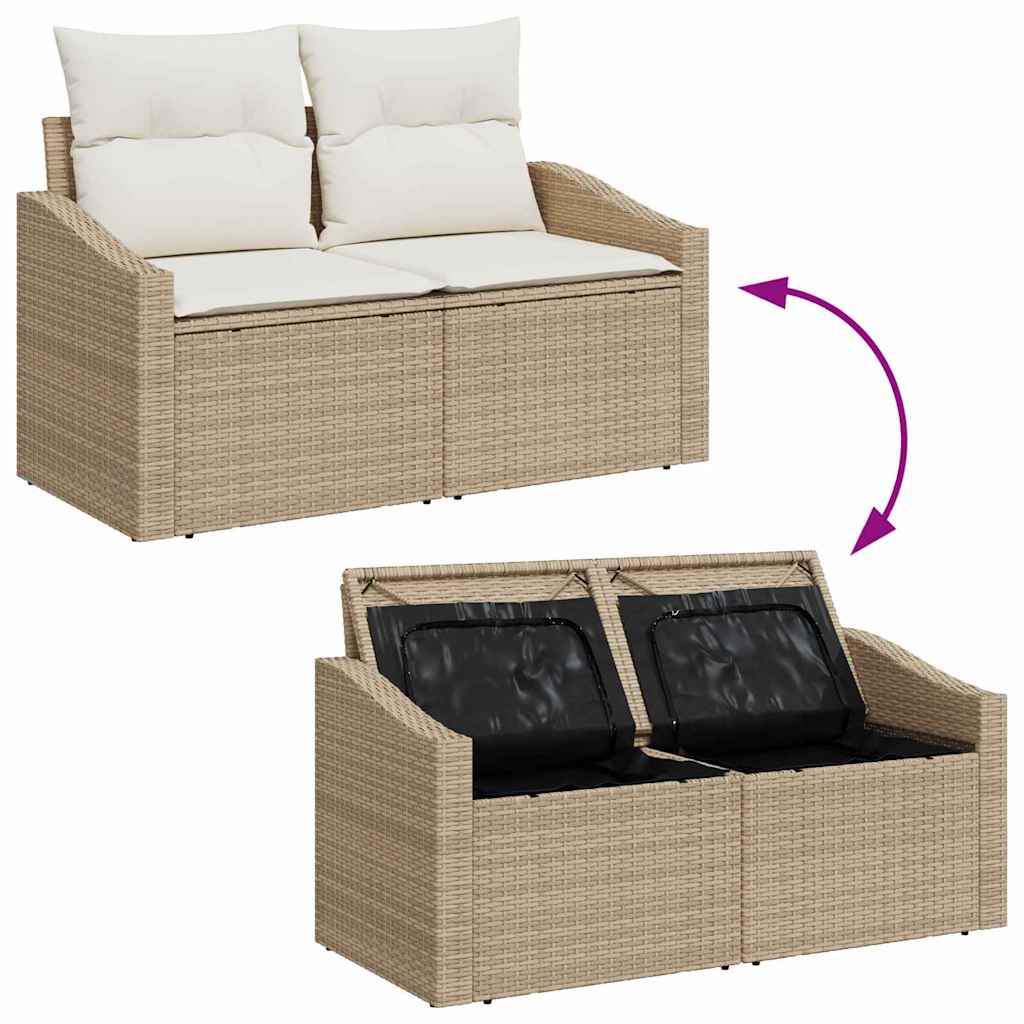 Garten-Sofa-Set mit Kissen mit Speicher 9 pcs Beige und Creme