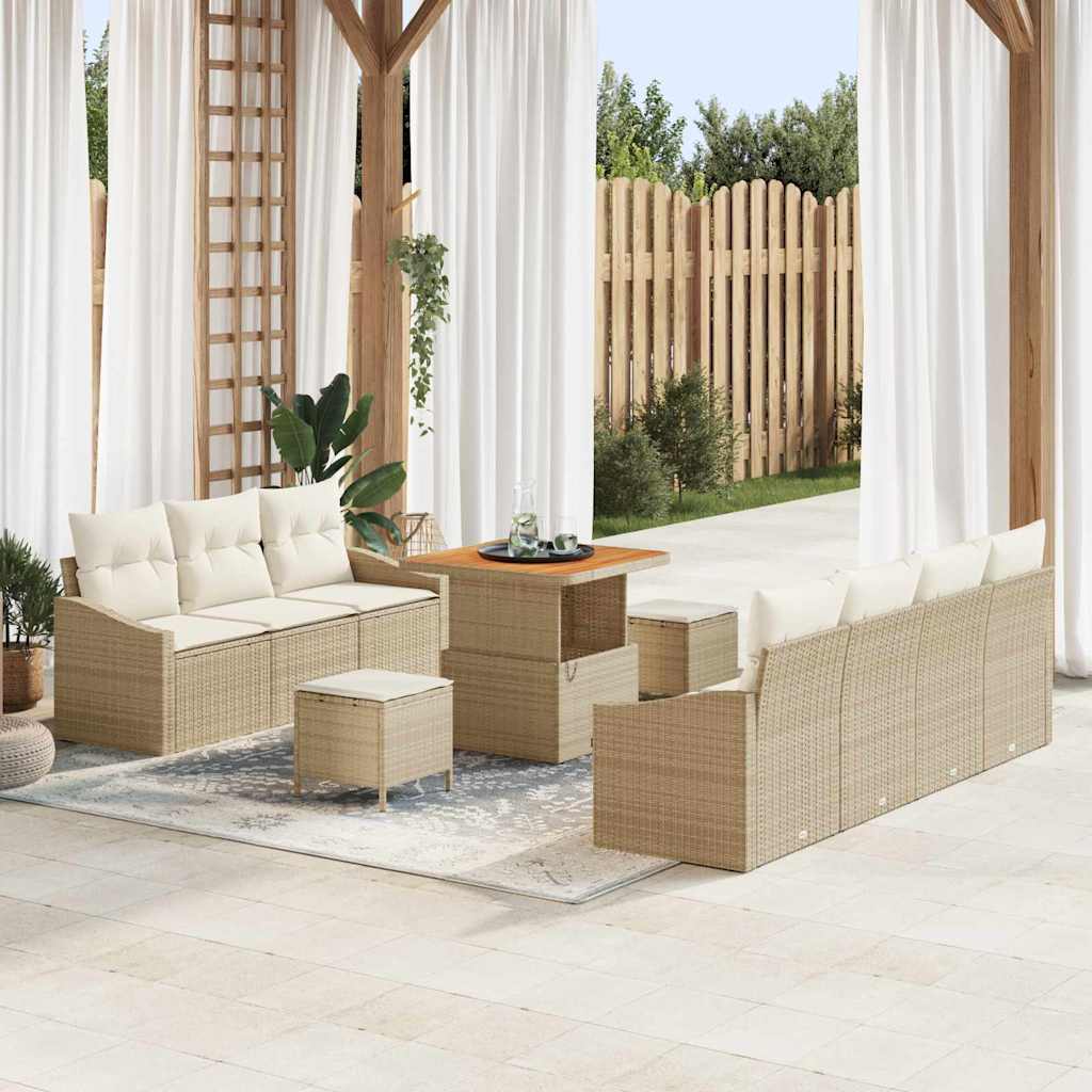 Garten-Sofa-Set mit Kissen mit Speicher 10 pcs Beige und Creme