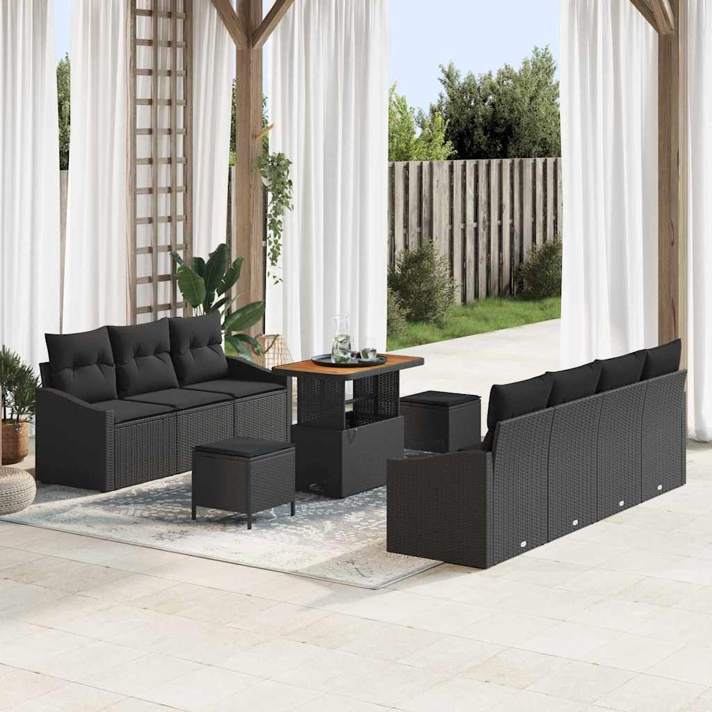 Garten-Sofa-Set mit Kissen mit Speicher 10 pcs Schwarz