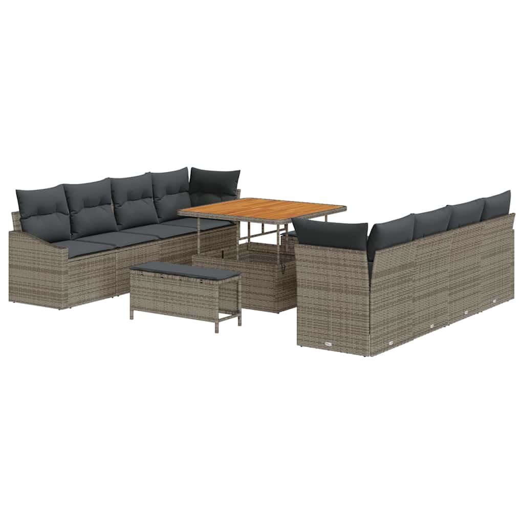 Garten-Sofa-Set mit Kissen mit Speicher 11 pcs Grau