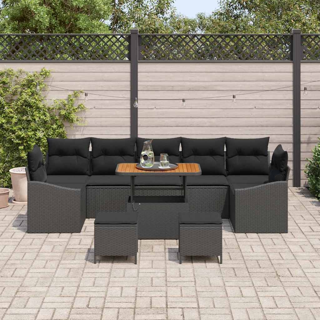 Gartensofa-set mit Kissen 10 pcs Schwarz Poly Rattan