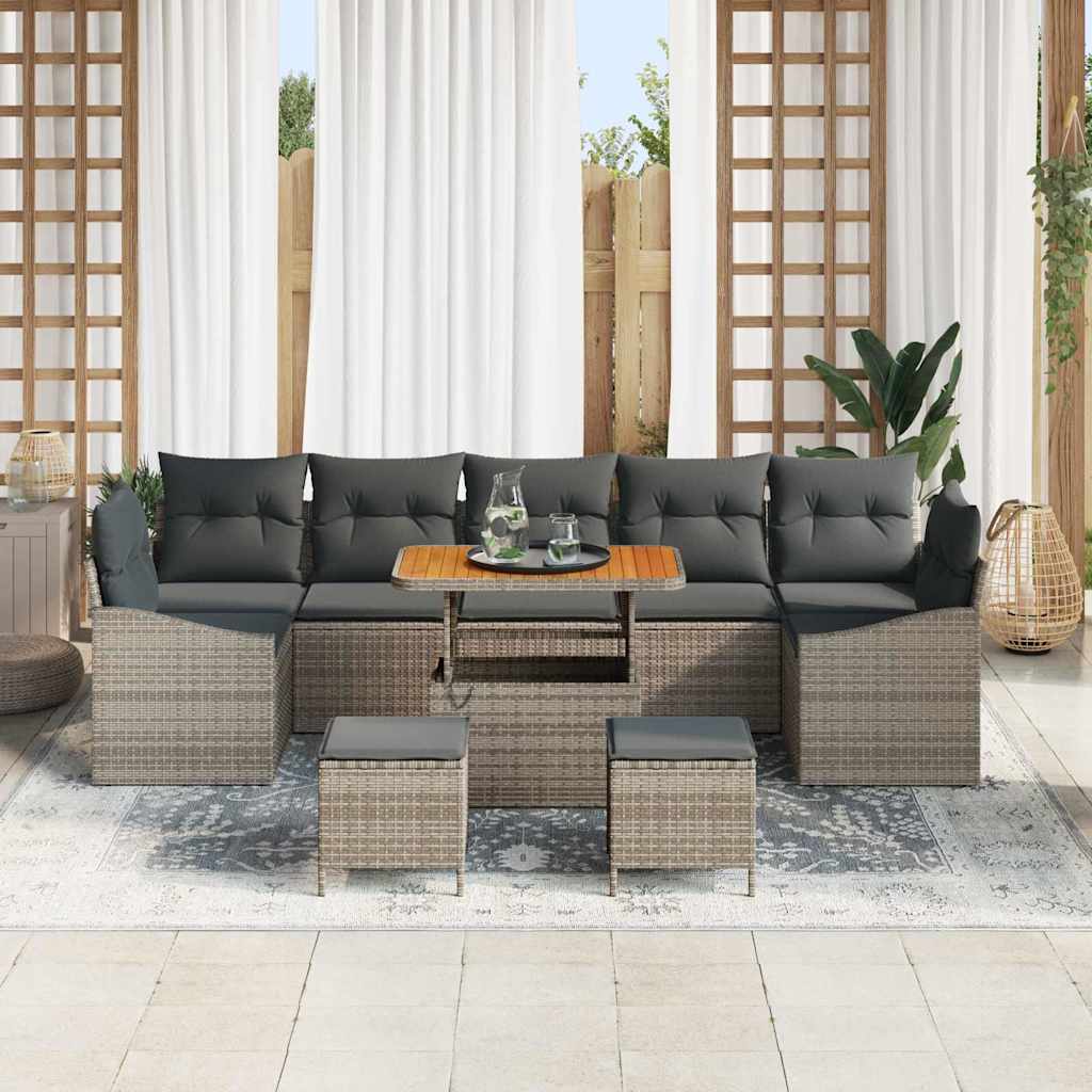 Gartensofa-set mit Kissen mit Speicher 10 pcs Grau Poly Rattan