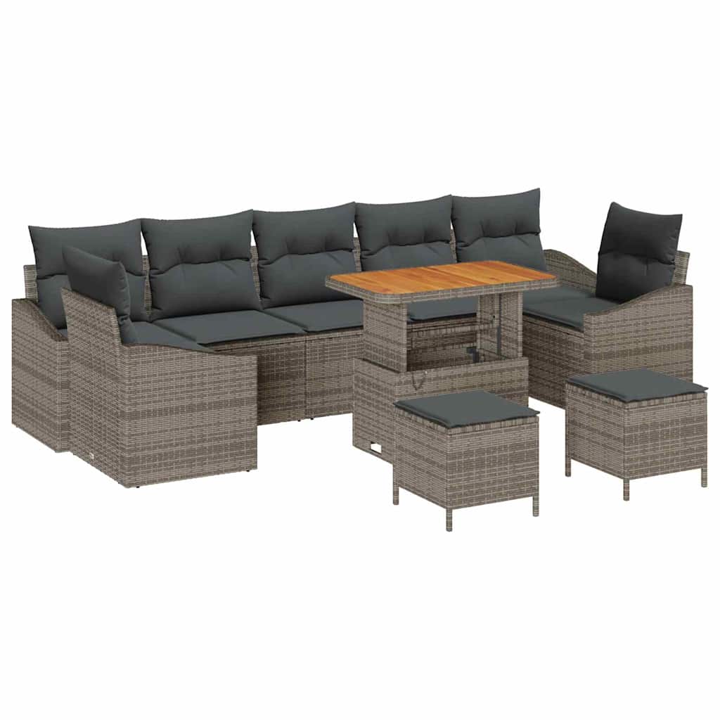 Gartensofa-set mit Kissen mit Speicher 10 pcs Grau Poly Rattan