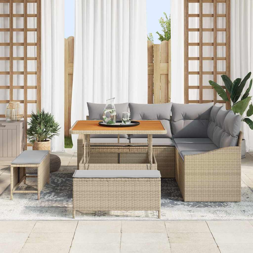Gartensofa-set mit Kissen mit Speicher 8 pcs Beige Poly Rattan