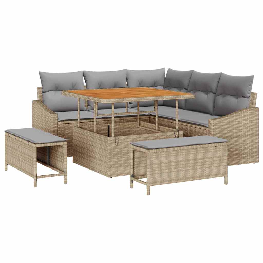 Gartensofa-set mit Kissen mit Speicher 8 pcs Beige Poly Rattan