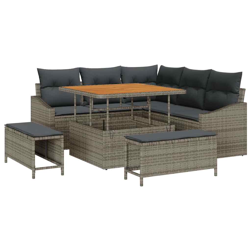 Gartensofa-set mit Kissen mit Speicher 8 pcs Grau Poly Rattan