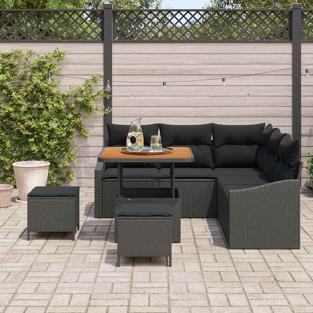 Gartensofa-set mit Kissen 8 pcs Schwarz Poly Rattan