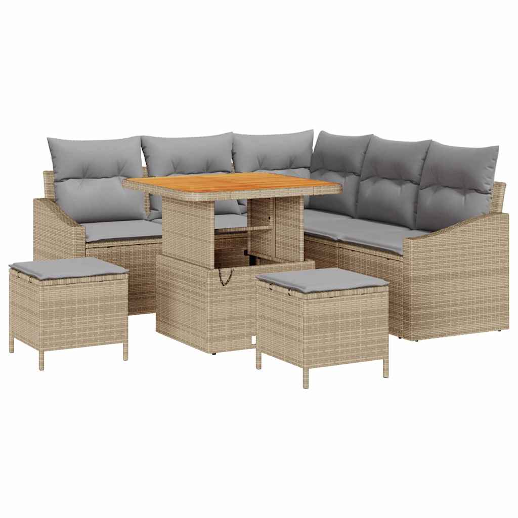Gartensofa-set mit Kissen mit Speicher 8 pcs Beige Poly Rattan