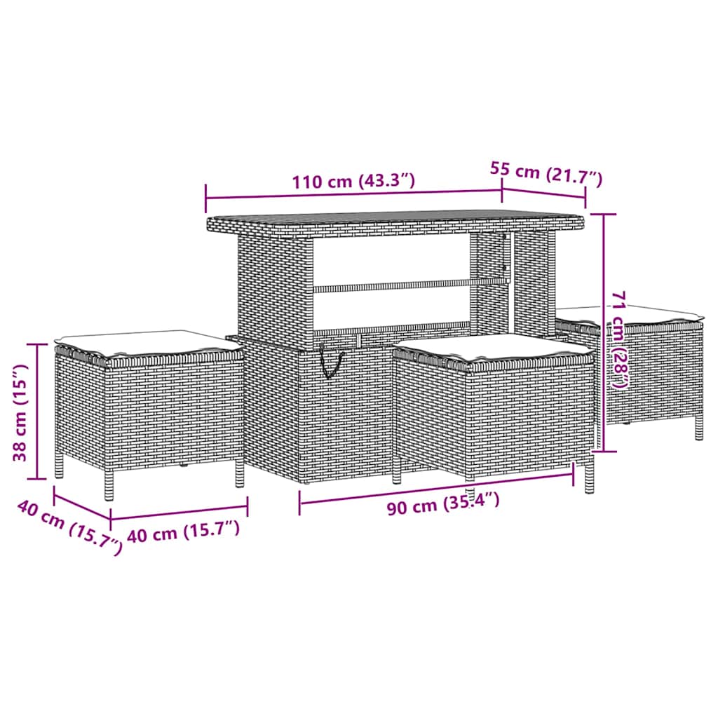 Gartensofa-set mit Kissen 9 pcs Schwarz Poly Rattan
