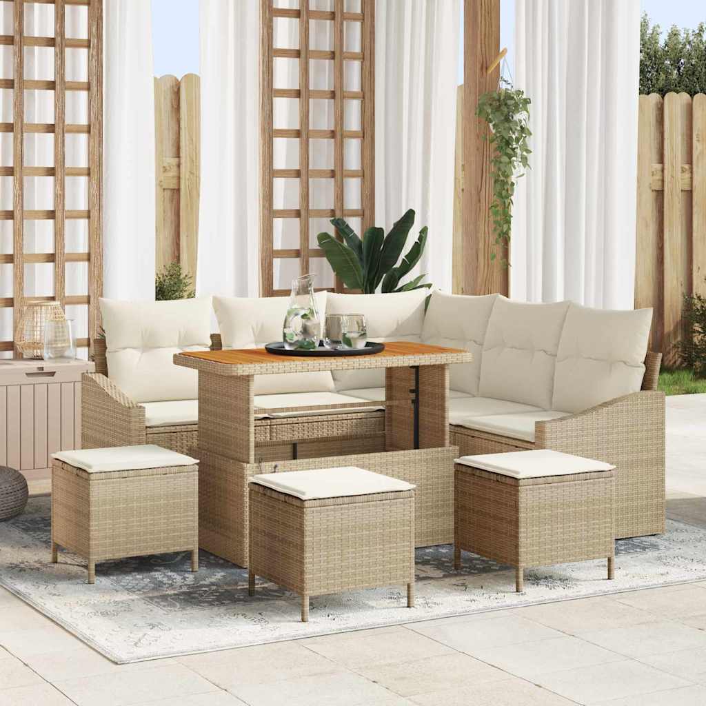 Gartensofa-set mit Kissen mit Speicher 9 pcs Beige Poly Rattan