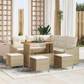 Gartensofa-set mit Kissen mit Speicher 9 pcs Beige Poly Rattan