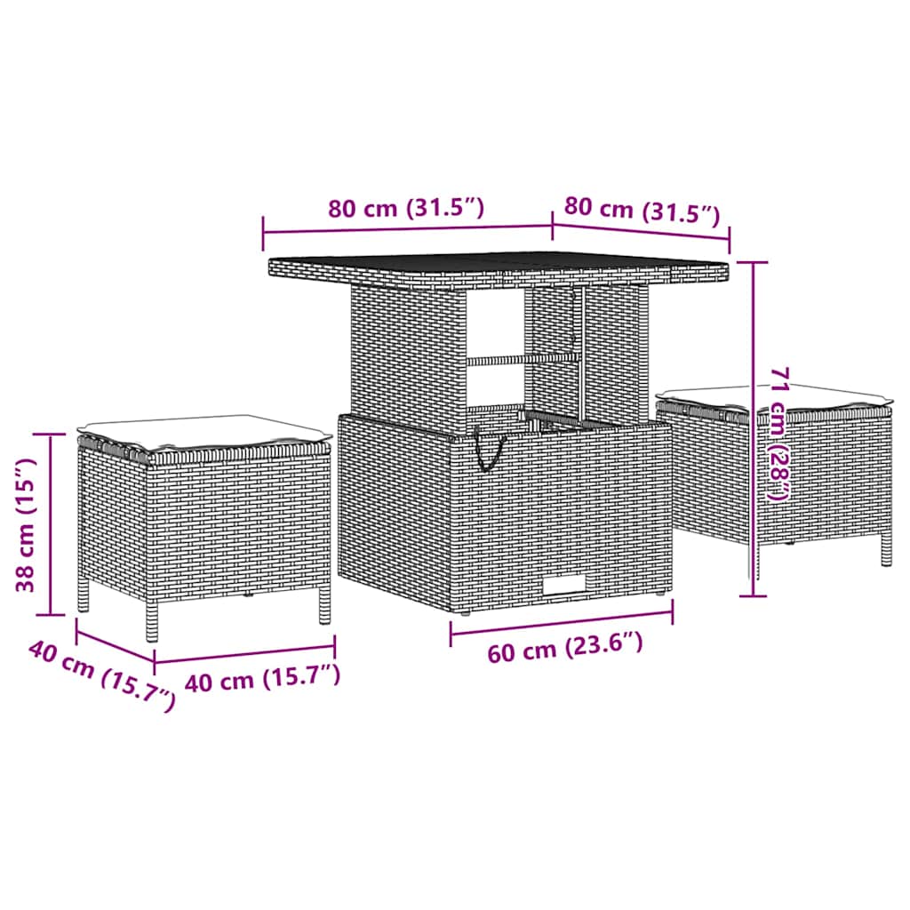 Gartensofa-set mit Kissen mit Speicher 9 pcs Beige Poly Rattan